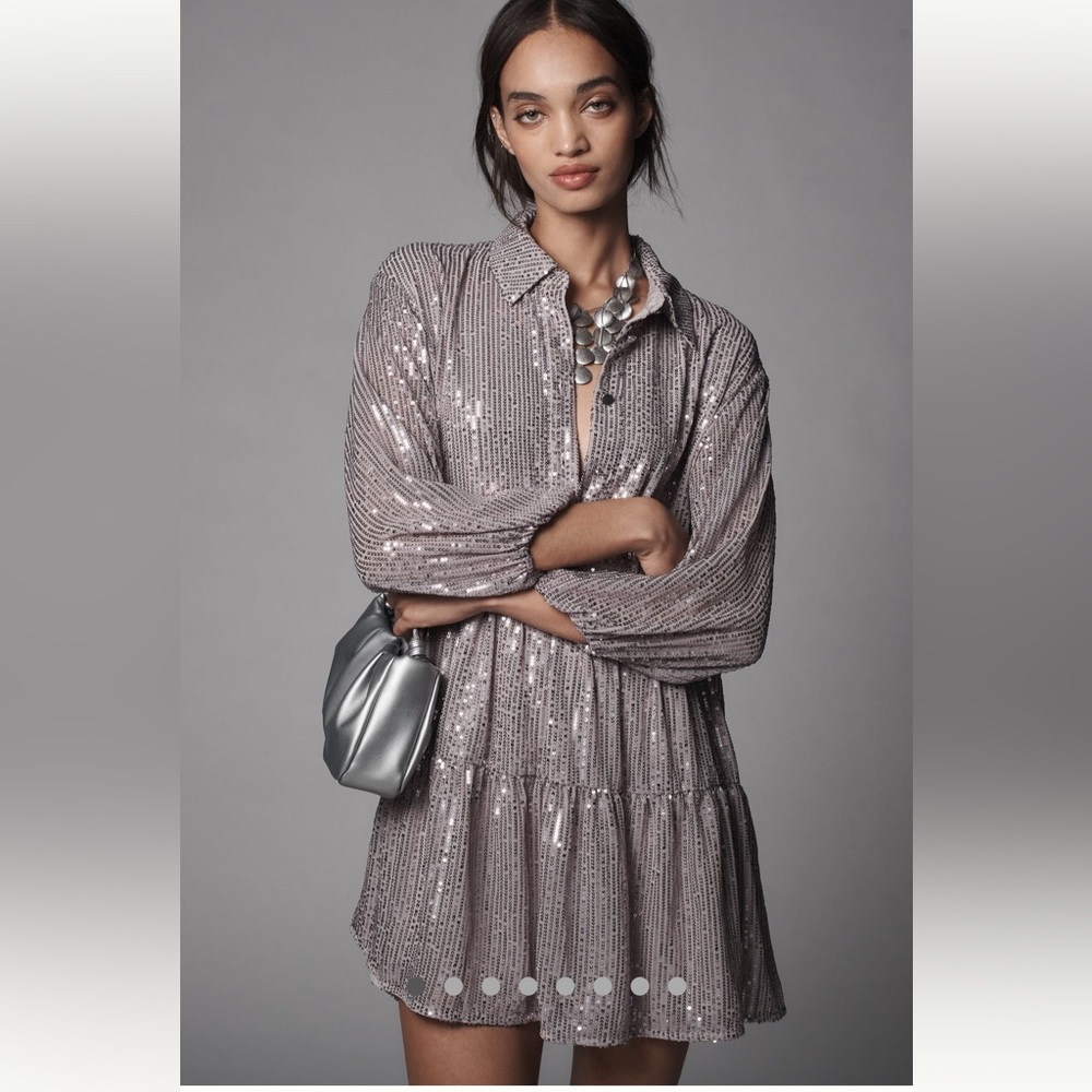 NWT The Bettina Tiered Shirt Dress by Maeve: Mini Sequin Edition